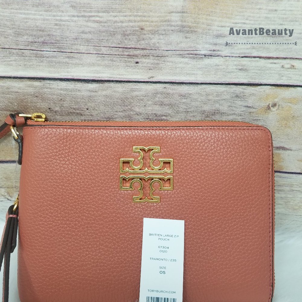 Tramonto Tory Burch Large Britten Zip Pouch New - Picture 10 of 11